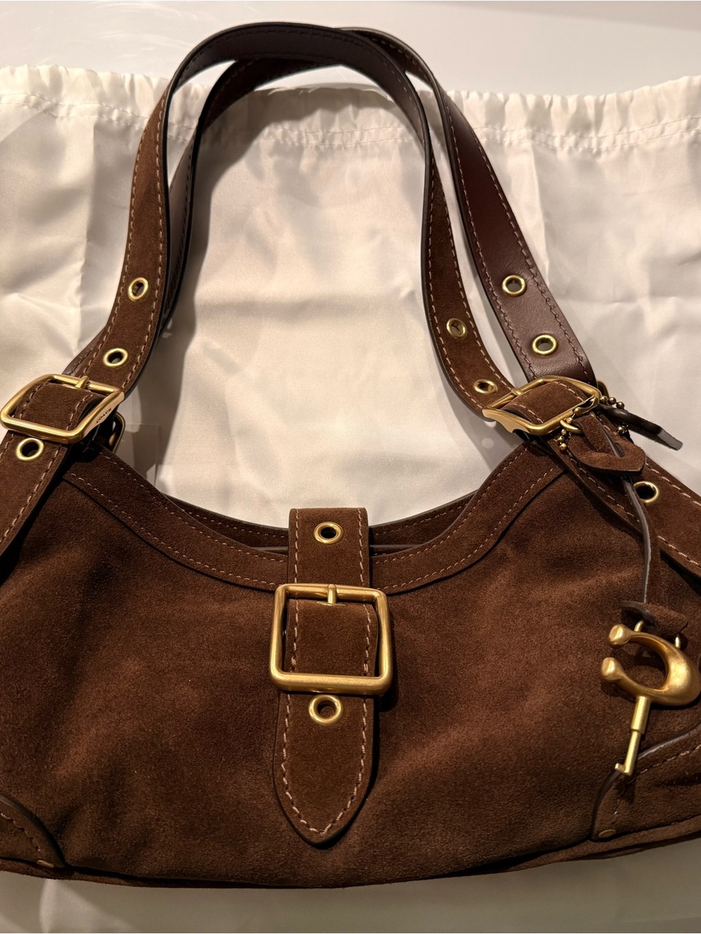 Brown Suede Shoulder Bag - Drifter 31 Coach - Picture 3 of 5